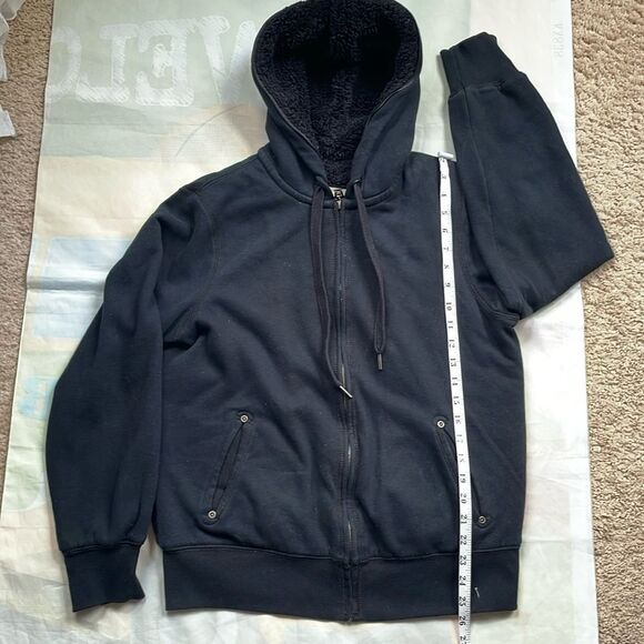 GREEN TEA Black Sherpa Lined Zip Up Hoodie Jacket Sz Medium - Picture 4 of 8